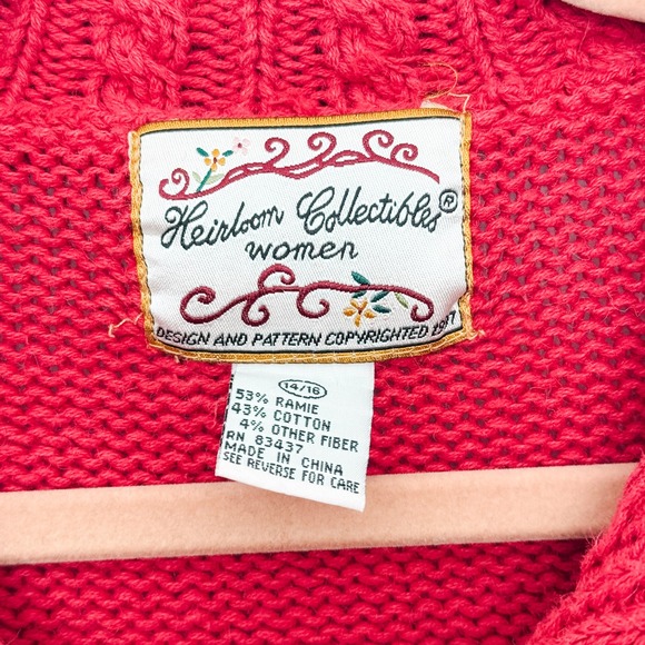 VTG Heirloom Collectibles Womens Cardigan Size 14/16 Red  Knit Holiday Novelty - Picture 4 of 5